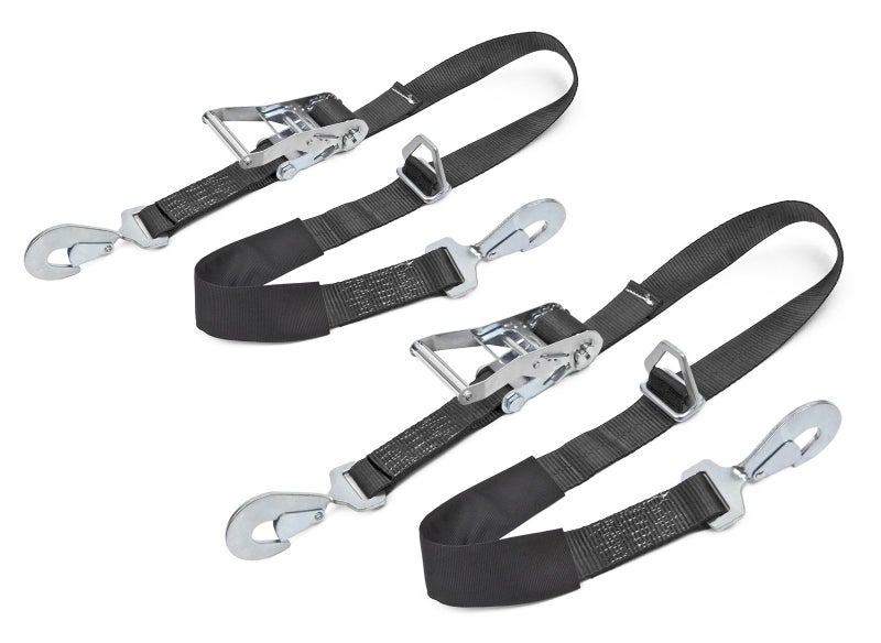 PowerTye 2in x 8ft Auto/Axle Ratchet Tie-Downs with Integrated Axle Loop, Industrial-Grade Locking Ratchet, and Secure Twist Hooks - 2,500 lb. WLL / 7,500 lb. Breaking Strength - Black (Pair) - Image 1